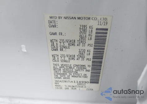 2020 Nissan Murano Sv Intelligent Awd z USA, uszkodzony, nr VIN 5N1AZ2BS7LN114990